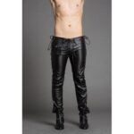 Men's Slim Genuine Black Leather Trousers Pants Singer Costumes - Stage-Ready Sophistication