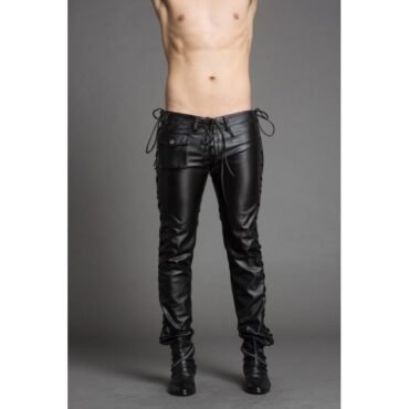 Mens Slim Genuine Black Leather Trousers Pants Singer Costumes