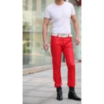 Men's Slim Singer Costumes Red Leather Boots Trousers Pants - Showstopper Elegance