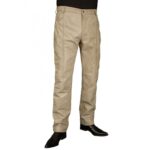 Men's Smart Casual Beige Leather Trousers Jeans Pants - Subtle Elegance