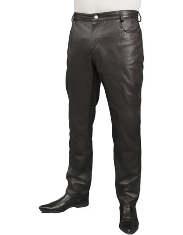 Mens Smart Casual Black Leather Trousers Jeans Pants