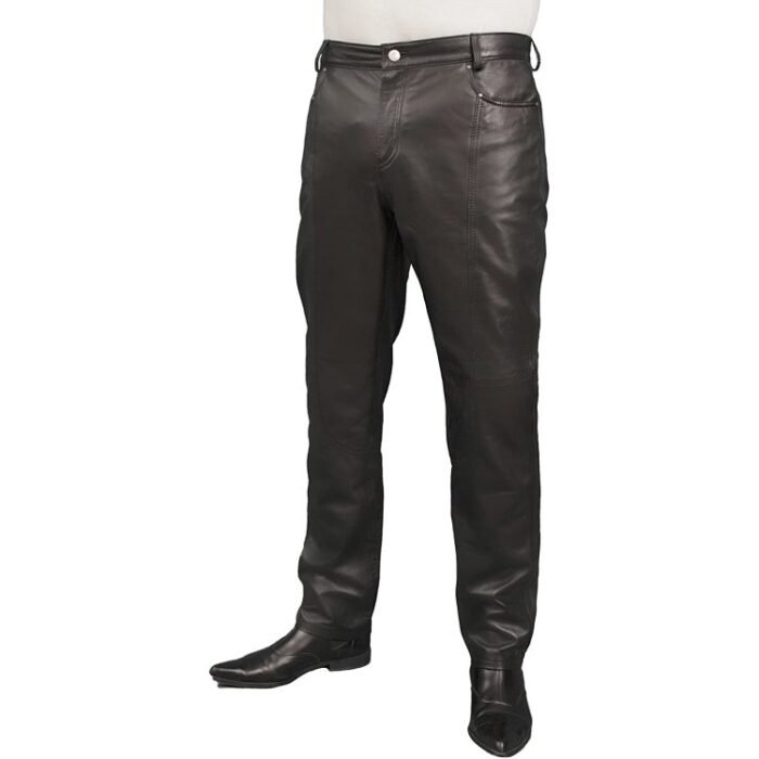 Mens Smart Casual Black Leather Trousers Jeans Pants