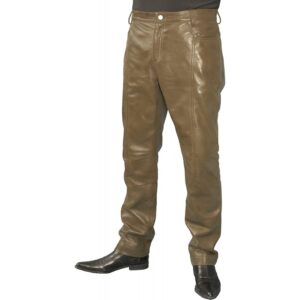 Mens Smart Casual Brown Leather Trousers Jeans Pants