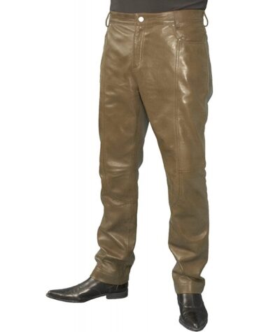 Mens Smart Casual Brown Leather Trousers Jeans Pants
