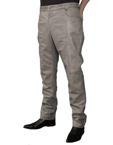 Mens Smart Casual Gray Leather Trousers Jeans Pants