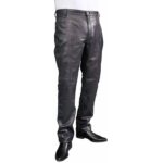 Men's Smart Casual Navy Blue Leather Trousers Jeans Pants - Timeless Sophistication