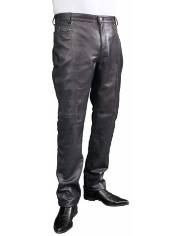 Mens Smart Casual Navy Blue Leather Trousers Jeans Pants
