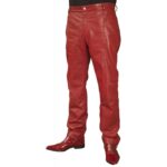 Men's Smart Casual Red Leather Trousers Jeans Pants - Bold Elegance