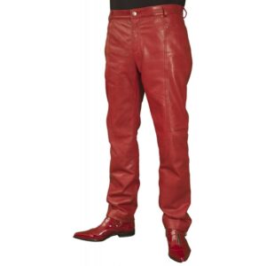 Mens Smart Casual Red Leather Trousers Jeans Pants