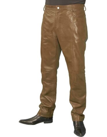 Mens Smart Casual Tan Leather Trousers Jeans Pants