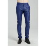 Men's Spring Casual Slim Fit Blue Leather Long Trouser Pants - Cool Sophistication