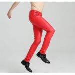 Men's Spring Casual Slim Fit Red Leather Long Trouser Pants - Vibrant Elegance