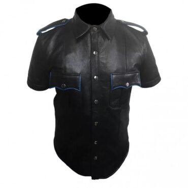 Mens Very Hot Genuine Black & Blue Leather Shirt
