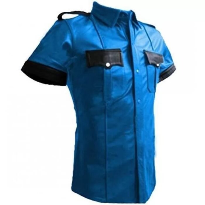 Mens Very Hot Genuine Blue & Black Leather Shirt