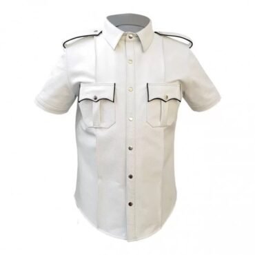 Mens Very Hot Genuine White & Black Leather Shirt