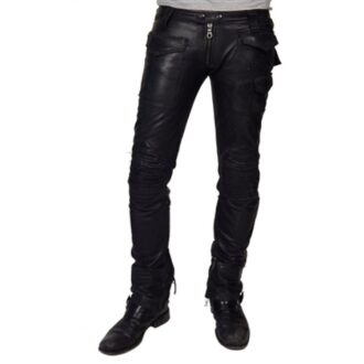 Mens Vintage Rocker Look Soft Black Leather Pants