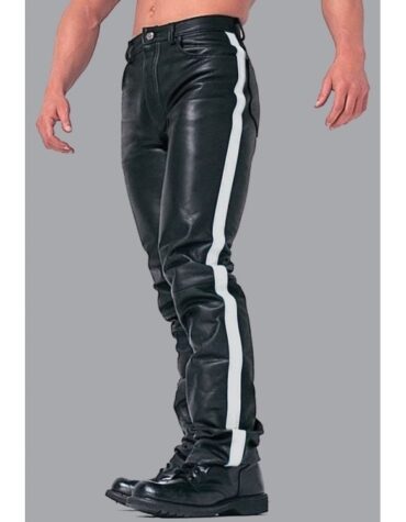 Mens Casual Genuine Soft Real Black Leather Trouser Pant