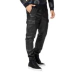 Regular Fit Black Leather Cargo Pants for Men - Functional Style