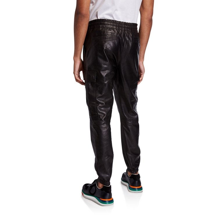 Functional and Stylish: Regular Fit Black Leather Cargo Pants for Men ...