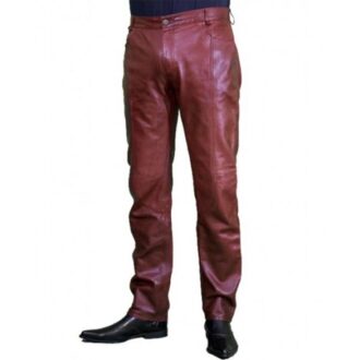 Regular Fit Genuine Burgundy Biker Leather Pants for Men