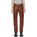 Straight Leg Mid Rise Brown Leather Trousers Pant for Men - Contemporary Comfort