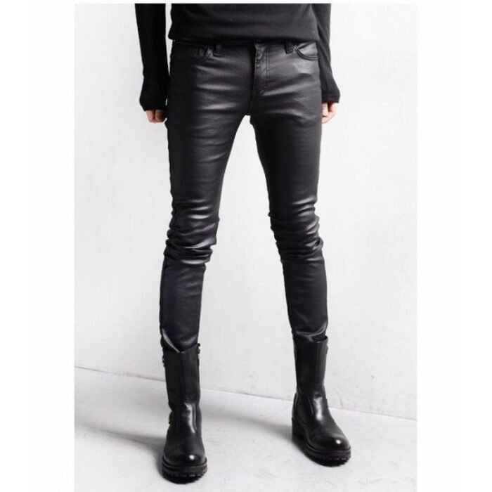 Street Style Black Leather Motorcycle Pants for Men