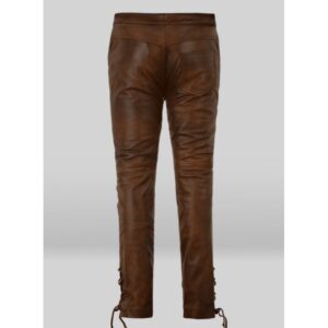 Vintage Style Cowboy Lace up Brown Leather Pants for Male