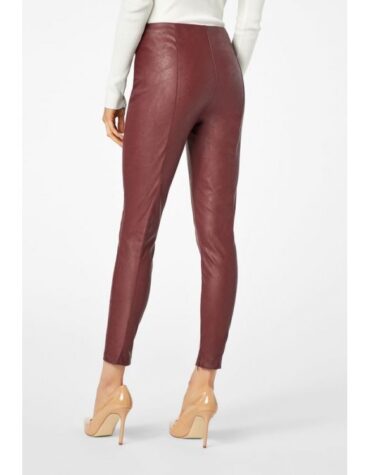 Womens Dual Front Zipper Burgundy Leather Pant