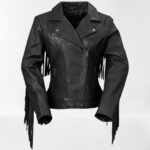 Women's Black Genuine Leather Fringe Jacket