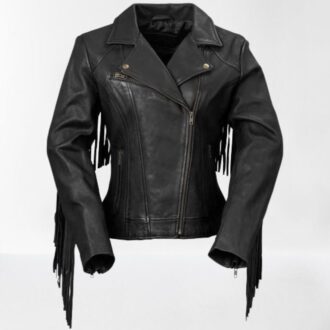 Women Black Genuine Leather Fringe Jacket