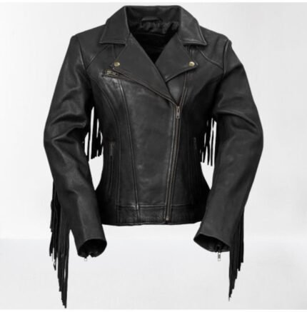 Women Black Genuine Leather Fringe Jacket