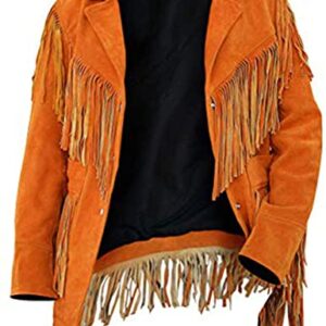 New Woman American Native Western Cream Cowboy Leather Jacket Fringes Bone