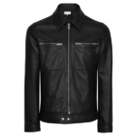 Black Biker Bomber Style Leather Jacket