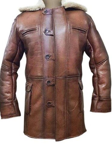 Bane Coat Brown Genuine Leather Coat Faux Shearling Costume