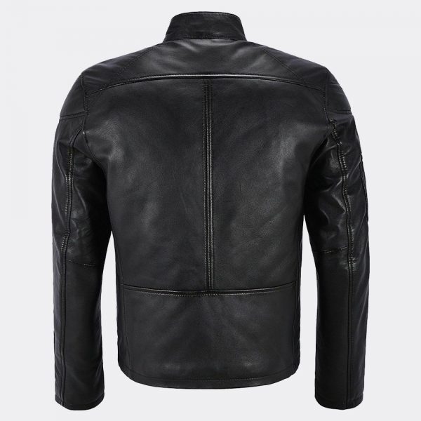 Black Biker Cafe Racer Motorcycle Classic Slim Fit Men's Real