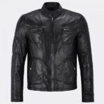 Black Biker Cafe Racer Motorcycle Classic Slim Fit Men's Real Leather Jacket