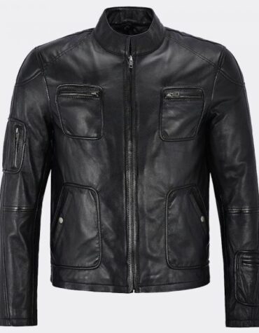 Black Biker Cafe Racer Motorcycle Classic Slim Fit Mens Real Leather Jacket