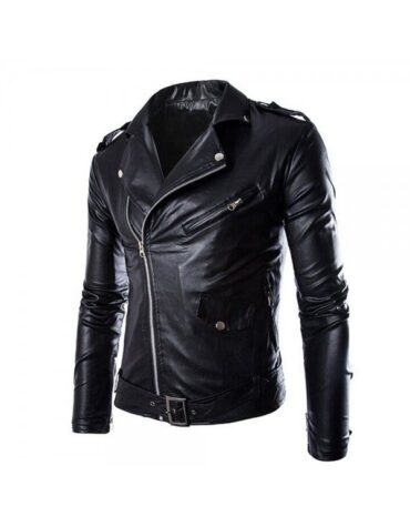 Black Police Style Leather Motorcycle Jacket