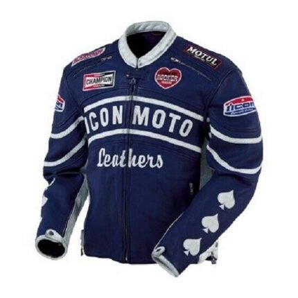 Men's Icon Daytona Blue Leather Motorcycle Jacket | MReady