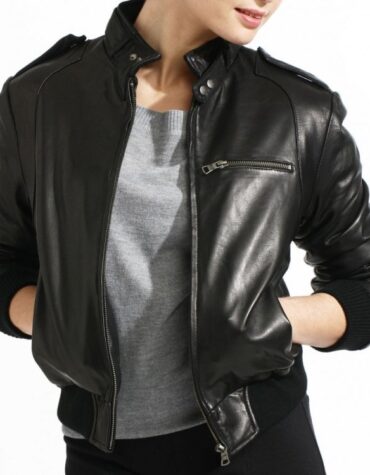 Classic Black Leather Bomber Jacket for Women
