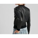 Classic Pure Lambskin Black Leather Bomber Jacket for Women