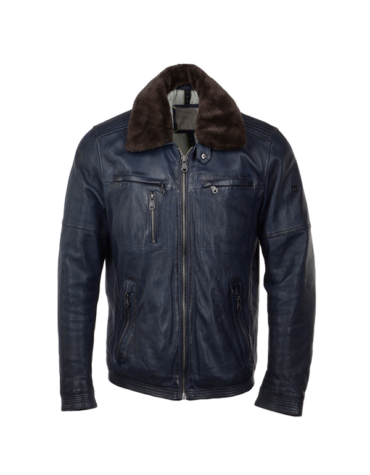 Detachable Collar Bomber Style Leather Jacket