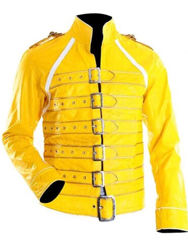 Freddie Mercury Yellow Strap Faux Leather Jacket