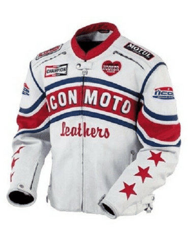 White Icon Moto Leather Jacket With CE Armor Icon Daytona Jacket