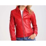 Ladies Classic Pure Red Leather Bomber Jacket