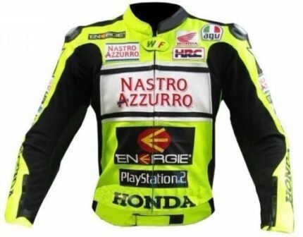 Mens Green Honda Nastro Motorcycle Racing Leather Jacket