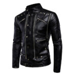 Metal Buttons Men's Motorcycle Real Leather Jacket