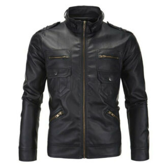 Motorcycle Zipper Biker Spring Men Stand Collar Slim Fit Leather Jacket