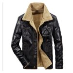 New Men's Thicken Fleece Real Leather Jacket with Fur Lining