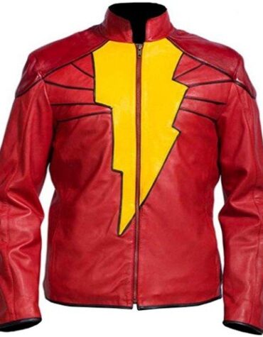 Shazam Red Faux Leather Jacket Costume
